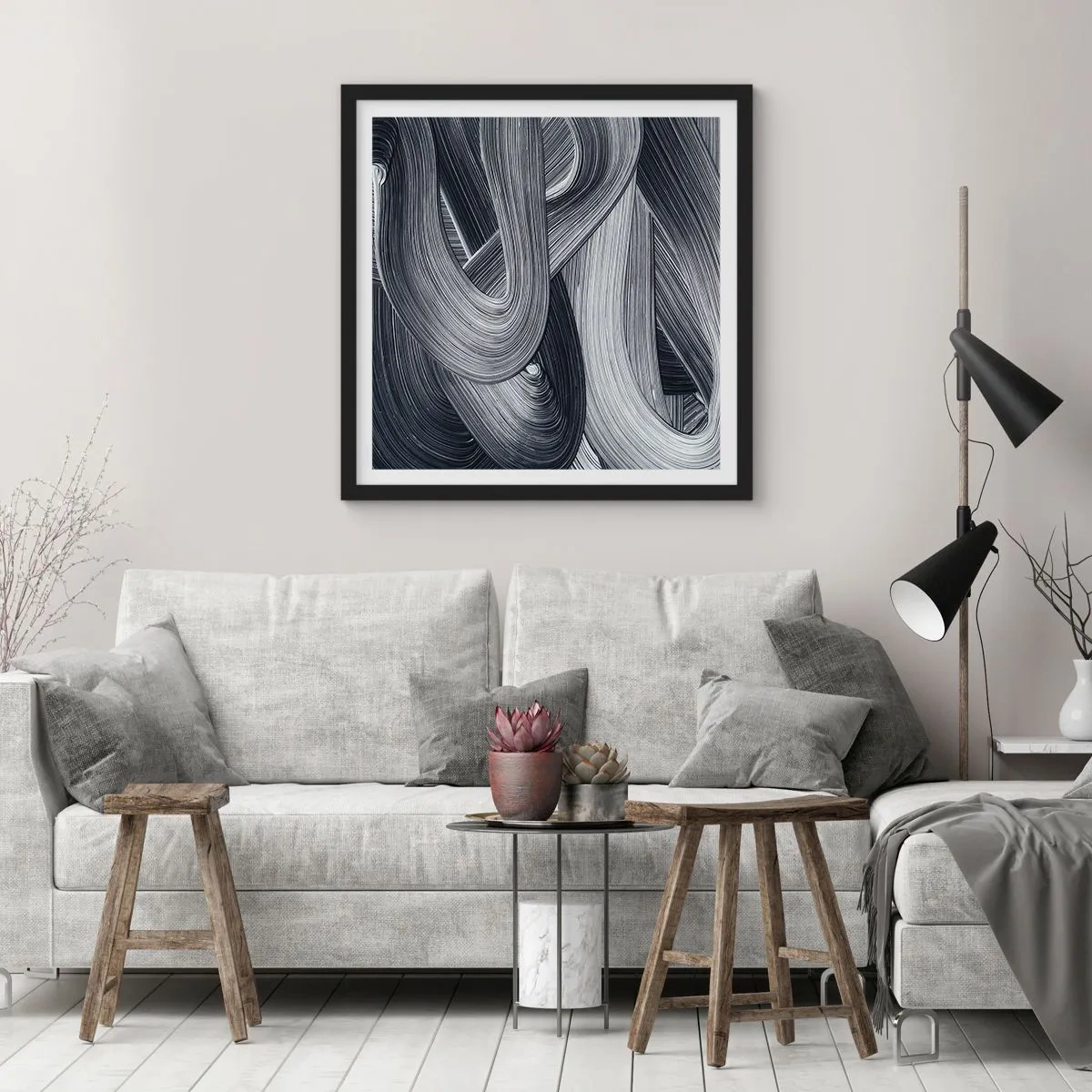 Poster in einem schwarzem Rahmen - Die Fließfähigkeit der Realität - 30x30 cm