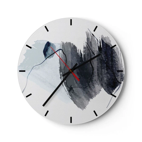 Wanduhr - Glasuhr - Dunkelblaue Aquarellflecken auf hellem Hintergrund - 30x30cm - Intensität und Bewegung - Moderne Wanddekoration für Wohnzimmer, Küche und Schlafzimmer ARTTOR