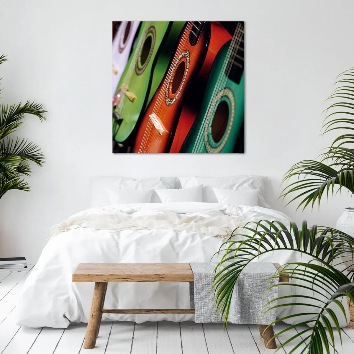 Bild auf Leinwand - Leinwandbild - Die Gitarre hat viele Farben - 40x40 cm
