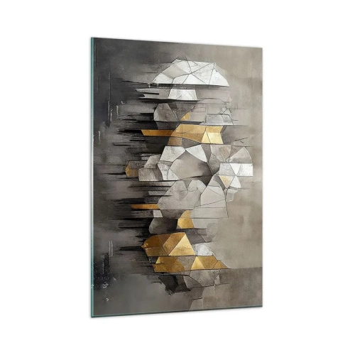 Glasbild - Bild auf glas - Geometrische Abstraktion in Gold- und Grautönen - 80x120cm - Komposition aus Eis und Licht - Moderne Wanddekoration für Wohnzimmer und Schlafzimmer ARTTOR