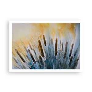 Poster - Malerisches Schilf in den Sonnenstrahlen - 100x70cm - Die Kälte des Wassers, die Hitze der Sonne - Moderne Wanddekoration für Wohnzimmer und Schlafzimmer ARTTOR