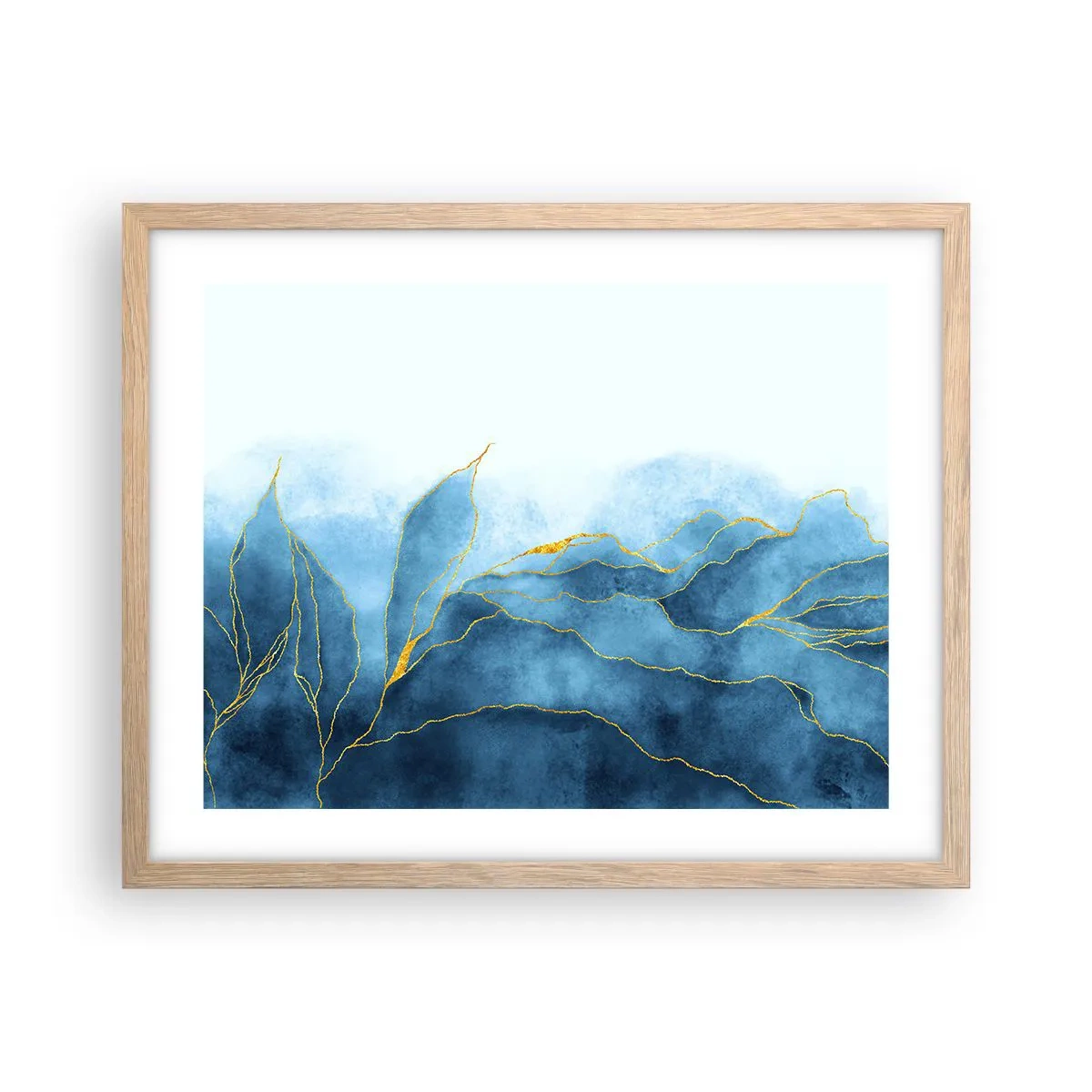 Poster in einem Rahmen aus heller Eiche - Blau im Gold - 50x40 cm