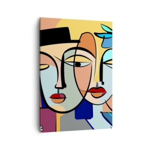 Bild auf Leinwand - Leinwandbild - Kubistische Porträts in leuchtenden Farben mit floralem Motiv - 50x70cm - Picassos randez vous - Moderne Wanddekoration für Wohnzimmer und Schlafzimmer ARTTOR