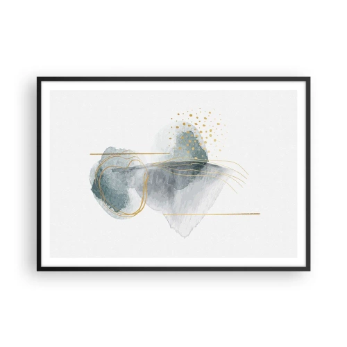 Poster in einem schwarzem Rahmen - Eine abstrakte Komposition in Türkis- und Goldtönen. - 100x70cm - Über das Verhältnis von Grau und Gold - Moderne Wanddekoration für Wohnzimmer und Schlafzimmer ARTTOR