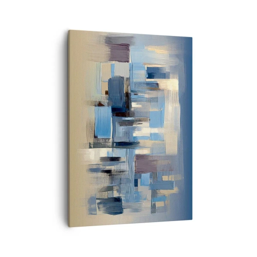 Bild auf Leinwand - Leinwandbild - Geometrische Formen in Blau- und Beigetönen - 50x70cm - Blaue Konstruktion - Moderne Wanddekoration für Wohnzimmer und Schlafzimmer ARTTOR