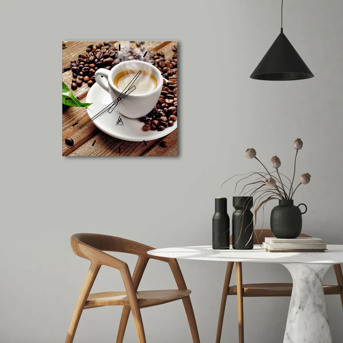 Wanduhr - Glasuhr - Kaffee auf der Bank - 30x30 cm