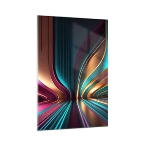 Glasbild - Bild auf glas - Futuristische Abstraktion mit intensiven Farben und Kurven - 70x100cm - Architektur des Lichts - Moderne Wanddekoration für Wohnzimmer und Schlafzimmer ARTTOR