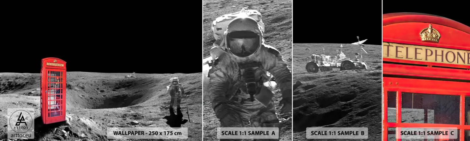 Fototapeten Muster Selbstklebend Deluxe Sticker - Ein kosmischer Witz - Abstraktion, Mond, Astronaut - 100x30 cm