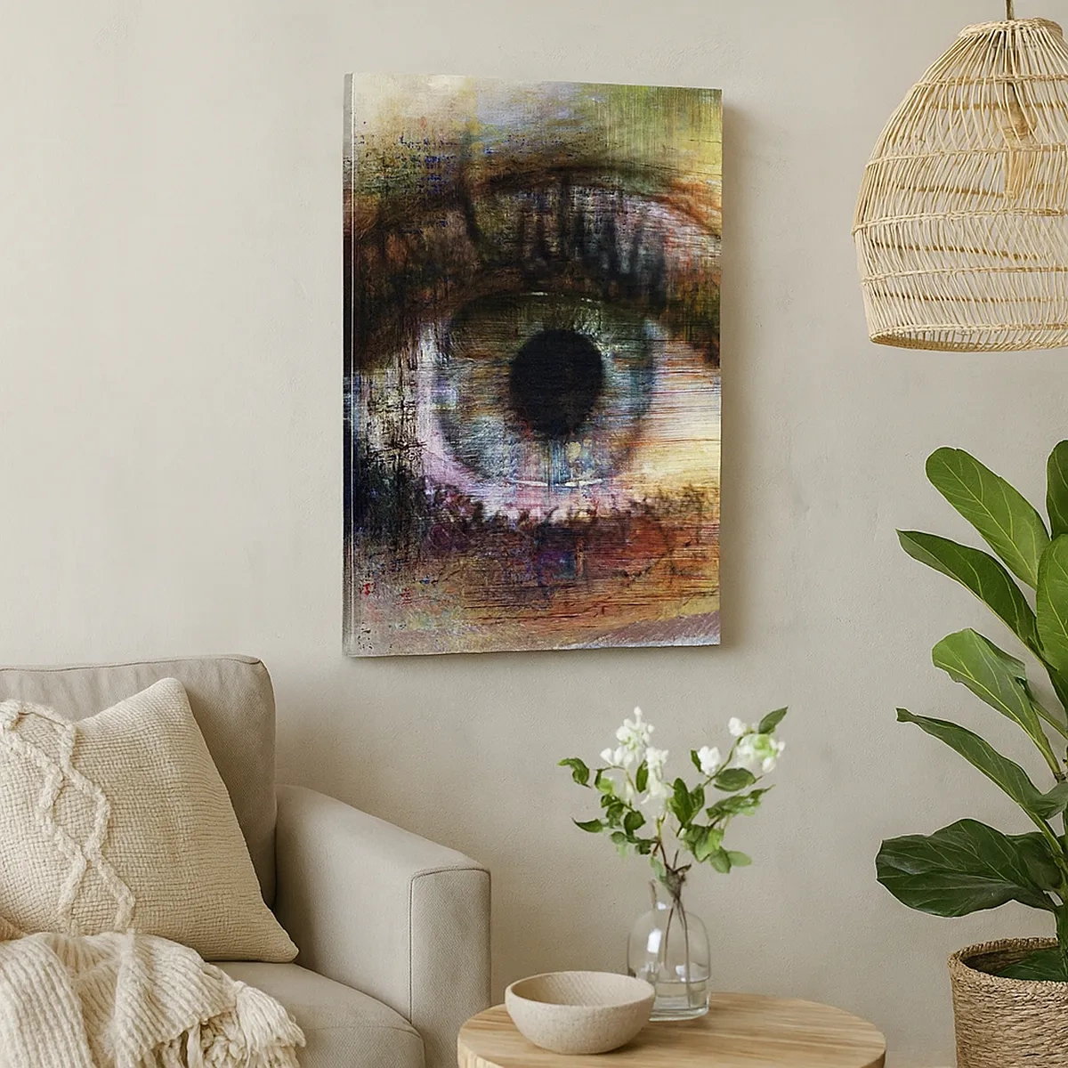 Bild auf Leinwand - Leinwandbild - Künstlerisches Auge in mehrfarbiger Abstraktion - 50x70cm - Du kannst in die Seele sehen - Moderne Wanddekoration für Wohnzimmer und Schlafzimmer ARTTOR