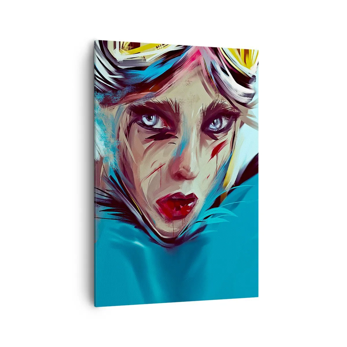 Bild auf Leinwand - Leinwandbild - Porträt einer Frau in dynamischen Farben und einem abstrakten Stil - 70x100cm - Strassenkämpferin - Moderne Wanddekoration für Wohnzimmer und Schlafzimmer ARTTOR