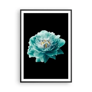 Poster in einem schwarzem Rahmen - Blaue und goldene Blütenblätter - 70x100 cm