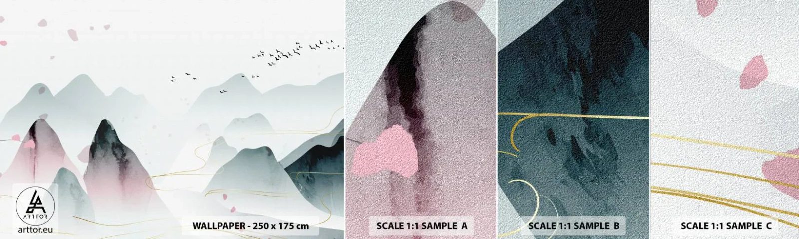 Fototapetenmuster Standard Eco - Über die Gipfel - Landschaft, Vögel, Berge - 100x30 cm