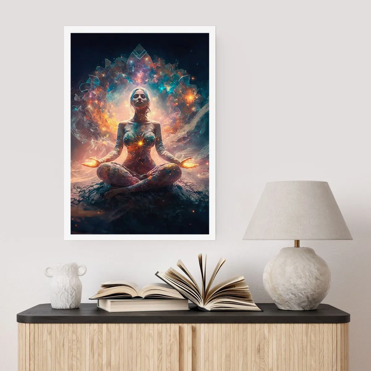 Poster - Mystische Meditation umgeben von kosmischer Energie - 50x70cm - Fluss guter Energie - Moderne Wanddekoration für Wohnzimmer und Schlafzimmer ARTTOR