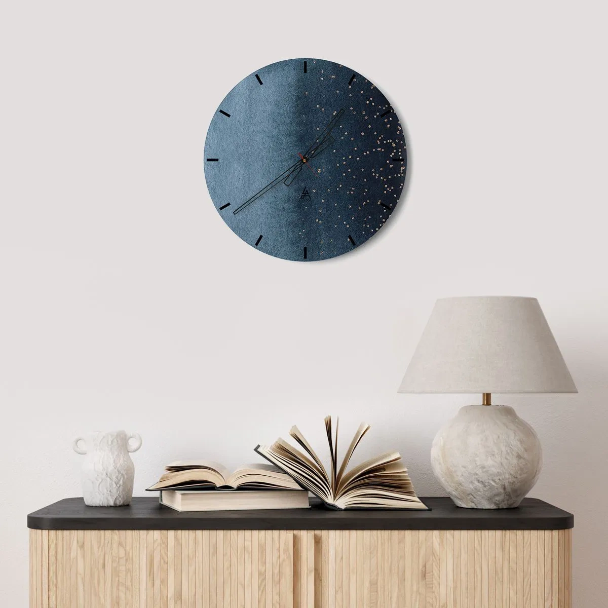 Wanduhr - Glasuhr - Marineblaue Textur mit winzigen goldenen Punkten - 30x30cm - Komposition - blaue Phasen - Moderne Wanddekoration für Wohnzimmer, Küche und Schlafzimmer ARTTOR