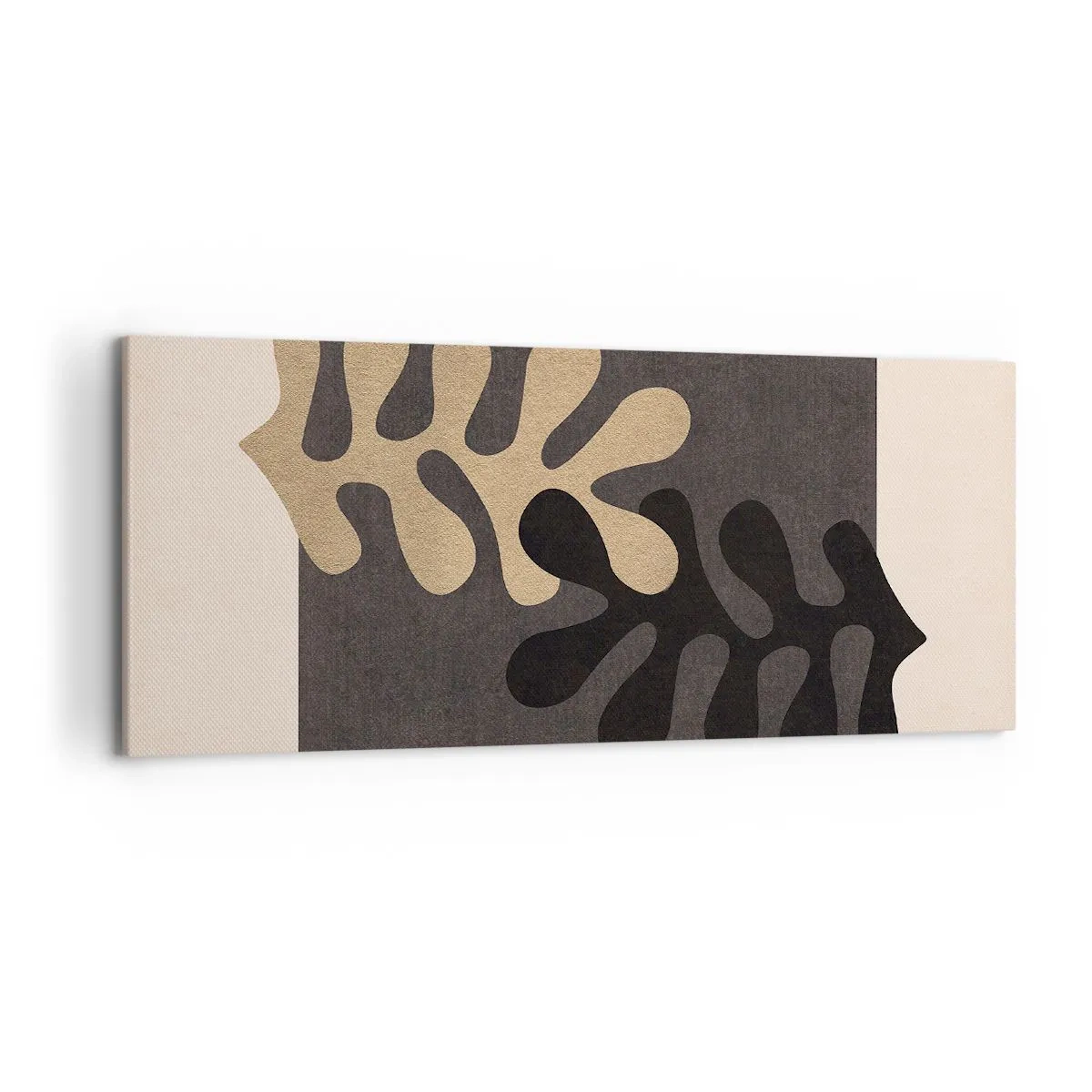 Bild auf Leinwand - Leinwandbild - Abstrakte Blätter in Schwarz und Beige auf rechteckigem Hintergrund - 120x50cm - Abwesenheit und Ergänzung - Moderne Wanddekoration für Wohnzimmer und Schlafzimmer ARTTOR