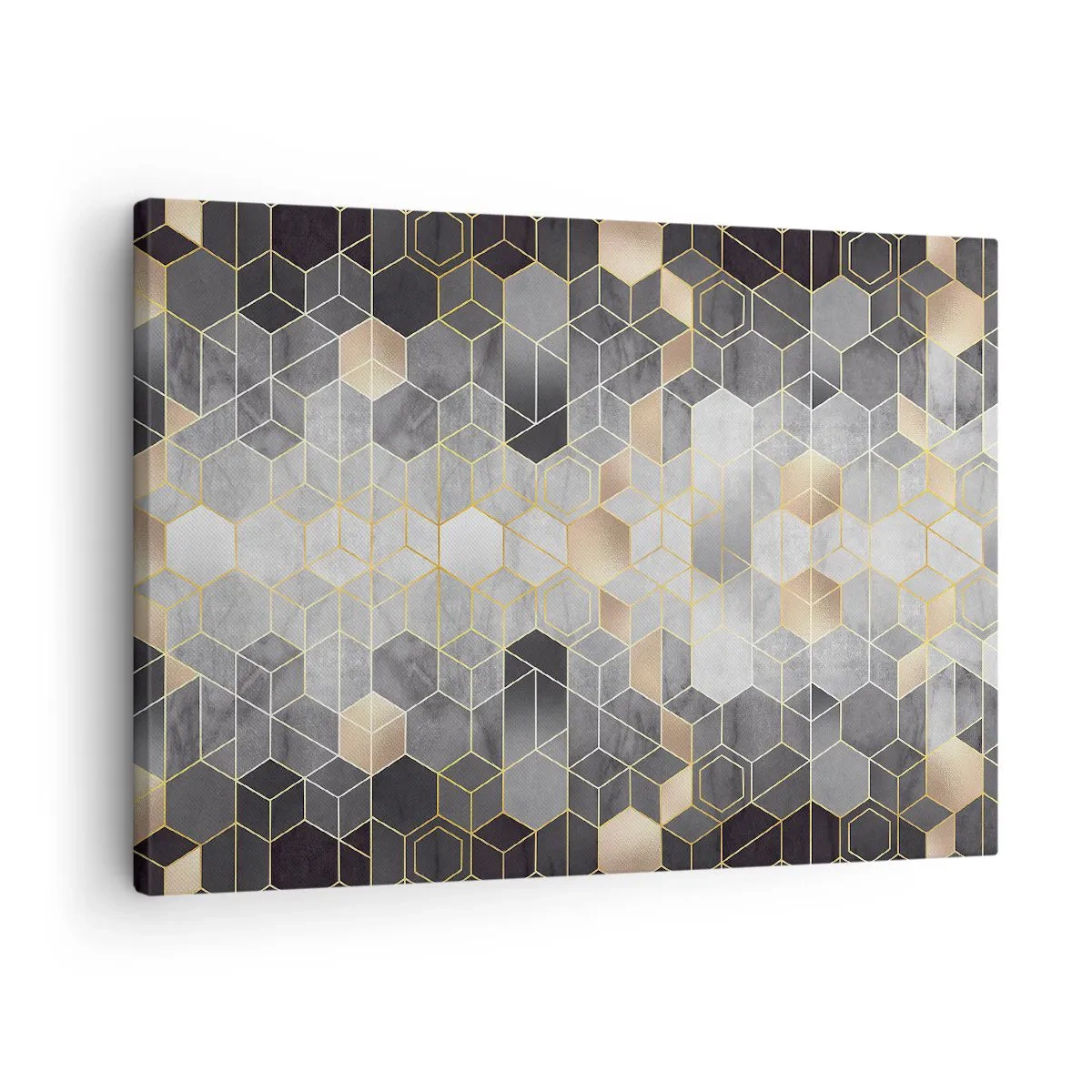 Bild auf Leinwand - Leinwandbild - Geometrisches Muster in goldenen Farbtönen - 70x50cm - Diamant-Komposition - Moderne Wanddekoration für Wohnzimmer und Schlafzimmer ARTTOR