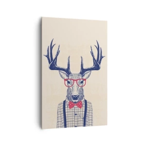 Bild auf Leinwand - Leinwandbild - Stilisierte Grafik eines Hirsches mit Brille und Fliege - 80x120cm - Eine lustige Extravaganz - Moderne Wanddekoration für Wohnzimmer und Schlafzimmer ARTTOR