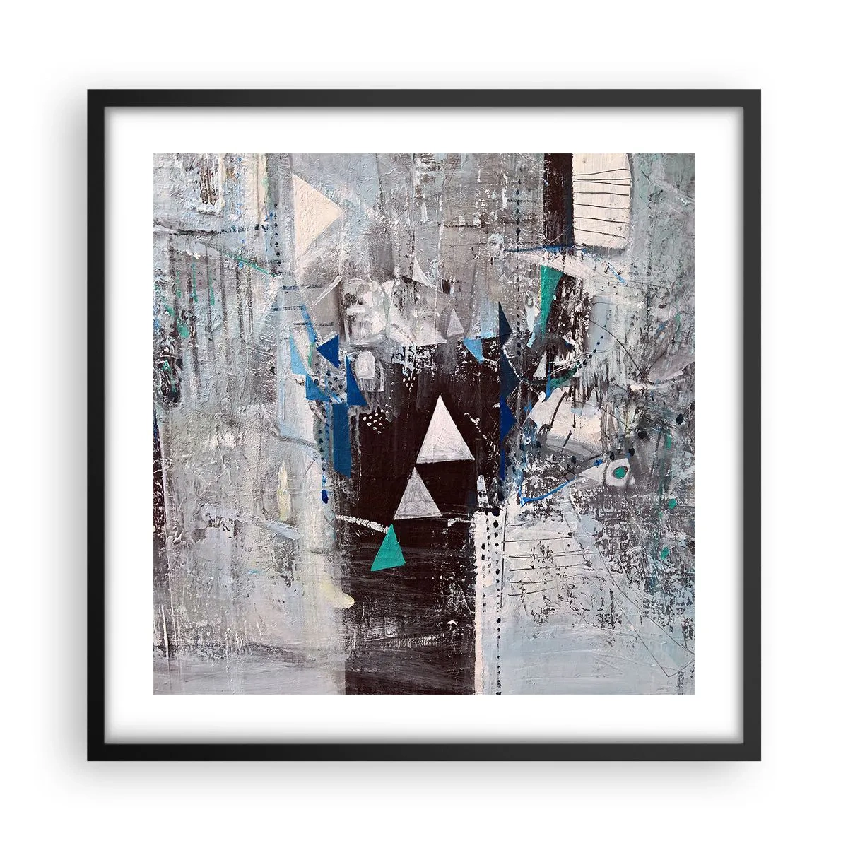 Poster in einem schwarzem Rahmen - Überschreibende Reihenfolge der Dreiecke - 50x50 cm