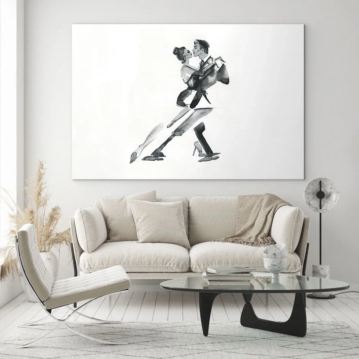 Glasbild - Bild auf glas - Ein Paar tanzt Tango in Schwarz-Weiß-Aquarell - 70x50cm - In einem Schlag - Moderne Wanddekoration für Wohnzimmer und Schlafzimmer ARTTOR
