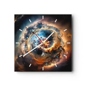 Wanduhr - Glasuhr - Eine abstrakte Vision einer kosmischen Explosion in Gold- und Blautönen. - 30x30cm - Anfang - Moderne Wanddekoration für Wohnzimmer und Schlafzimmer ARTTOR