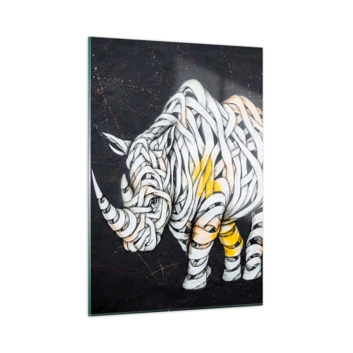Glasbild - Bild auf glas - Abstrakte Zeichnung eines Nashorns in Form von Streifen - 50x70cm - Dicke Haut ist ein Mythos - Moderne Wanddekoration für Wohnzimmer und Schlafzimmer ARTTOR