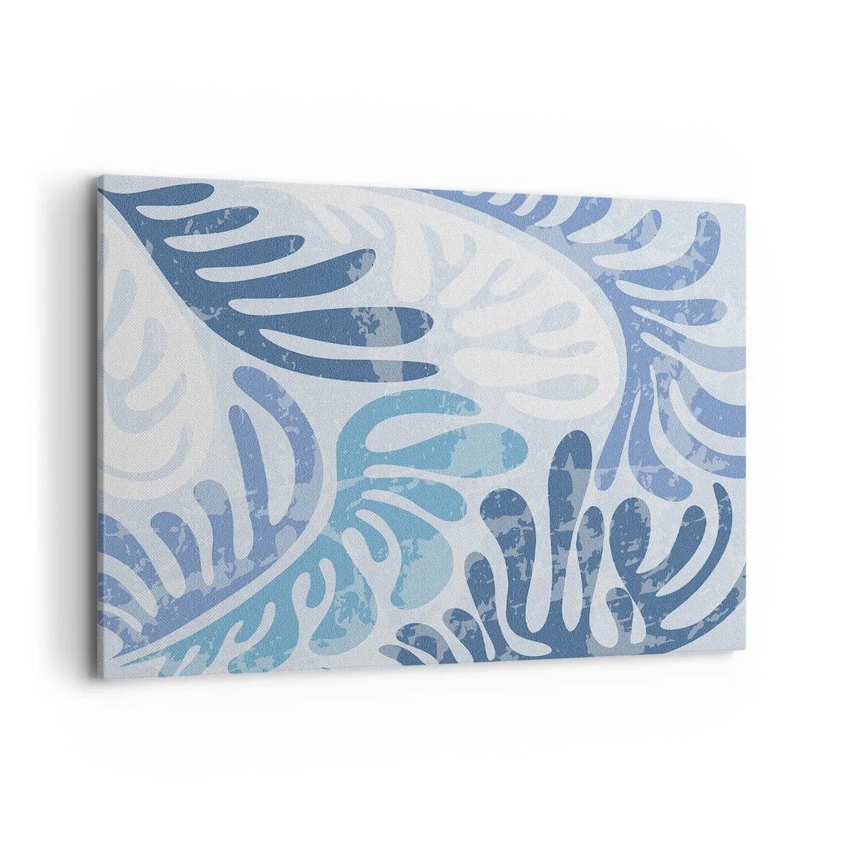 Bild auf Leinwand - Leinwandbild - Abstrakte Formen in Blautönen auf weißem Hintergrund - 100x70cm - Blaue Farne - Moderne Wanddekoration für Wohnzimmer und Schlafzimmer ARTTOR
