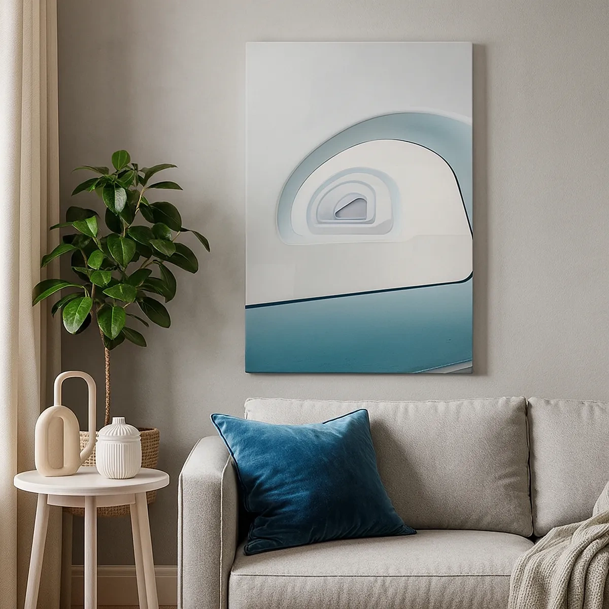 Bild auf Leinwand - Leinwandbild - Minimalistische Architektur mit abgerundeten Linien - 50x70cm - Bis zum Ende des Blaus - Moderne Wanddekoration für Wohnzimmer und Schlafzimmer ARTTOR