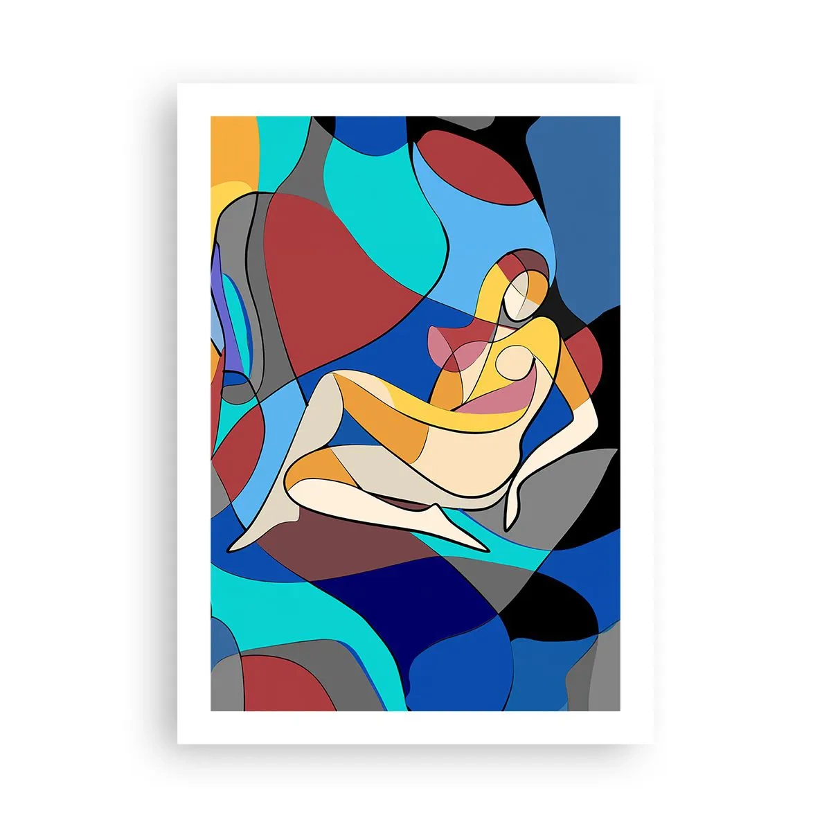 Poster - Abstrakte Silhouette einer Frau in einer farbenfrohen Komposition - 50x70cm - Kubistischer Akt - Moderne Wanddekoration für Wohnzimmer und Schlafzimmer ARTTOR