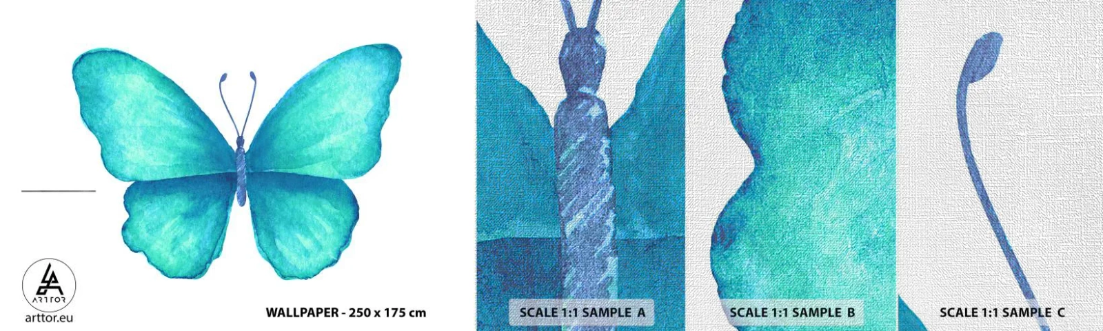 Fototapeten Muster Premium Canvas - Türkis von Natur aus - Schmetterling, Für Kinder, Grafik - 100x30 cm