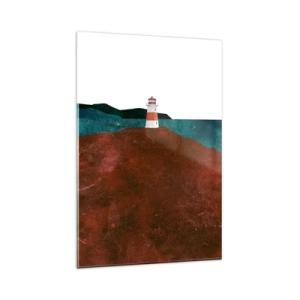 Glasbild - Bild auf glas - Ein Leuchtturm vor der Kulisse von Bergen und Meer - 80x120cm - Aufs Meer starren - Moderne Wanddekoration für Wohnzimmer und Schlafzimmer ARTTOR