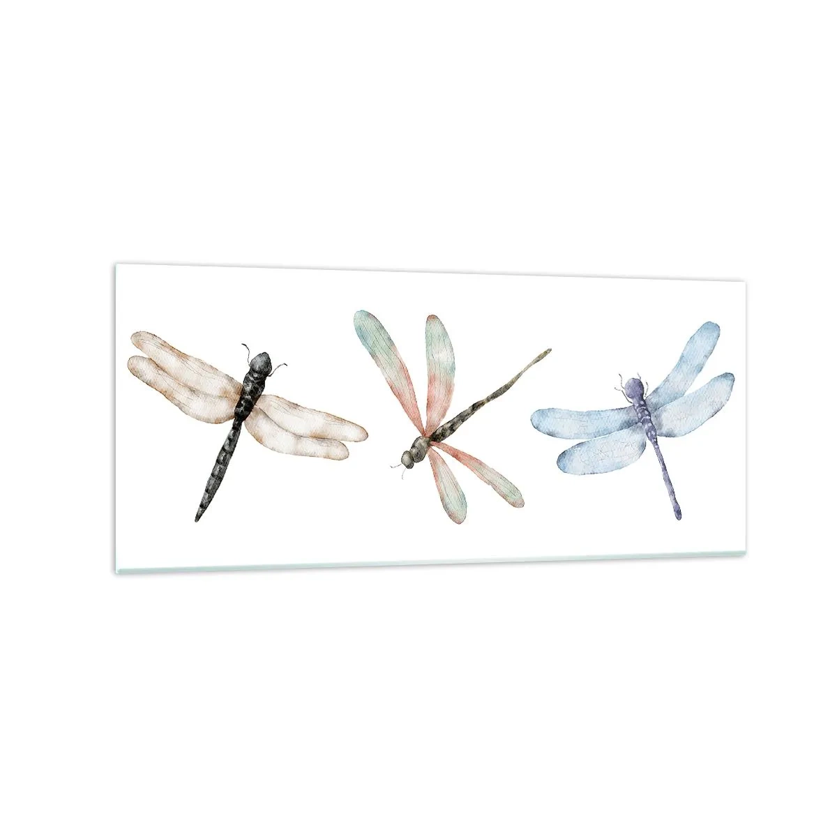 Glasbild - Bild auf glas - Drei Libellen in zarten Pastellfarben - 120x50cm - Schwerelose Libellen - Moderne Wanddekoration für Wohnzimmer und Schlafzimmer ARTTOR