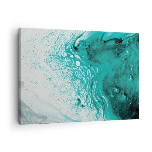 Bild auf Leinwand - Leinwandbild - Abstrakte Komposition in Türkistönen auf weißem Hintergrund - 70x50cm - Verschmelzen in Weiß und Türkis - Moderne Wanddekoration für Wohnzimmer und Schlafzimmer ARTTOR
