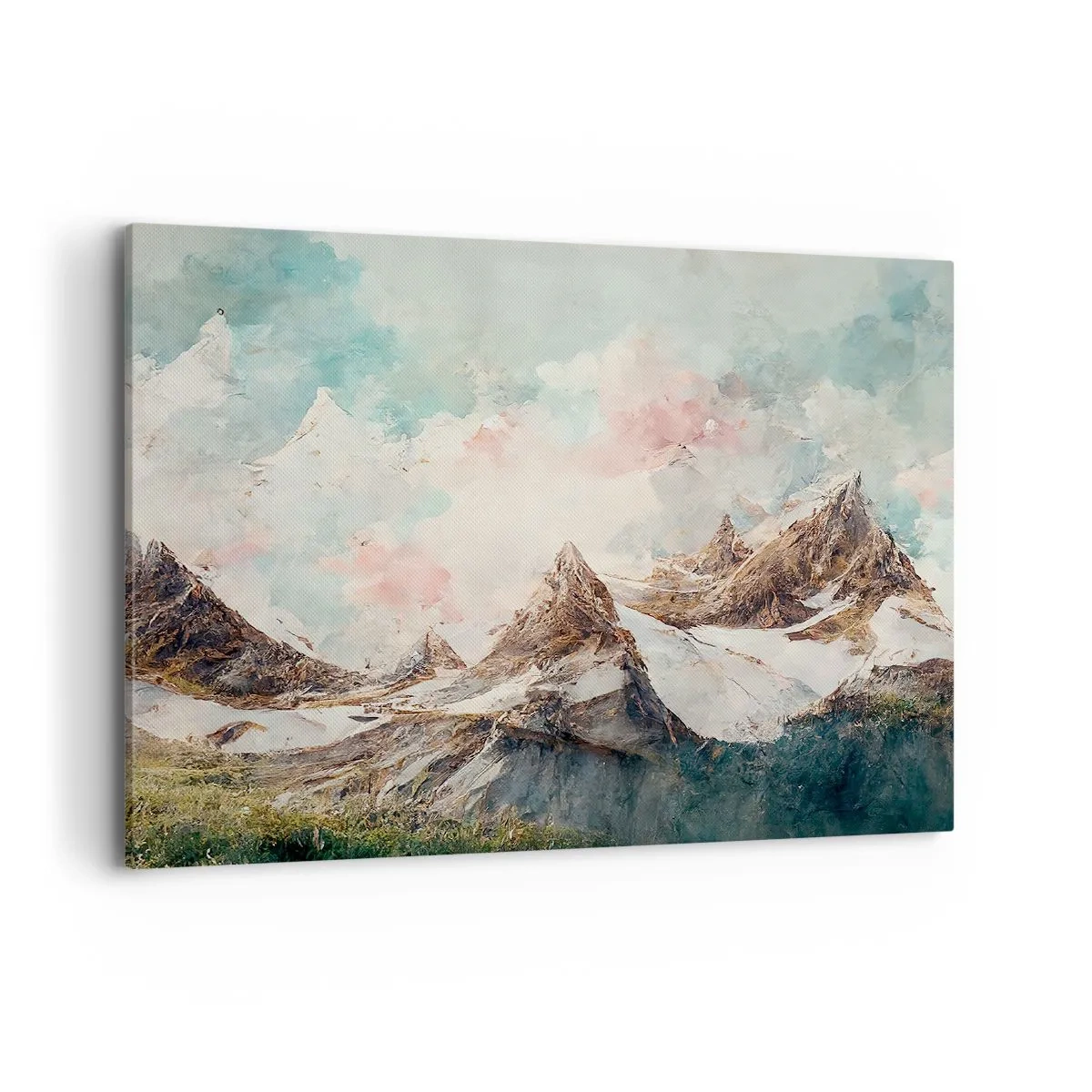 Bild auf Leinwand - Leinwandbild - Malerische Berge mit pastellfarbenem Himmel - 100x70cm - Felsklingen - Moderne Wanddekoration für Wohnzimmer und Schlafzimmer ARTTOR