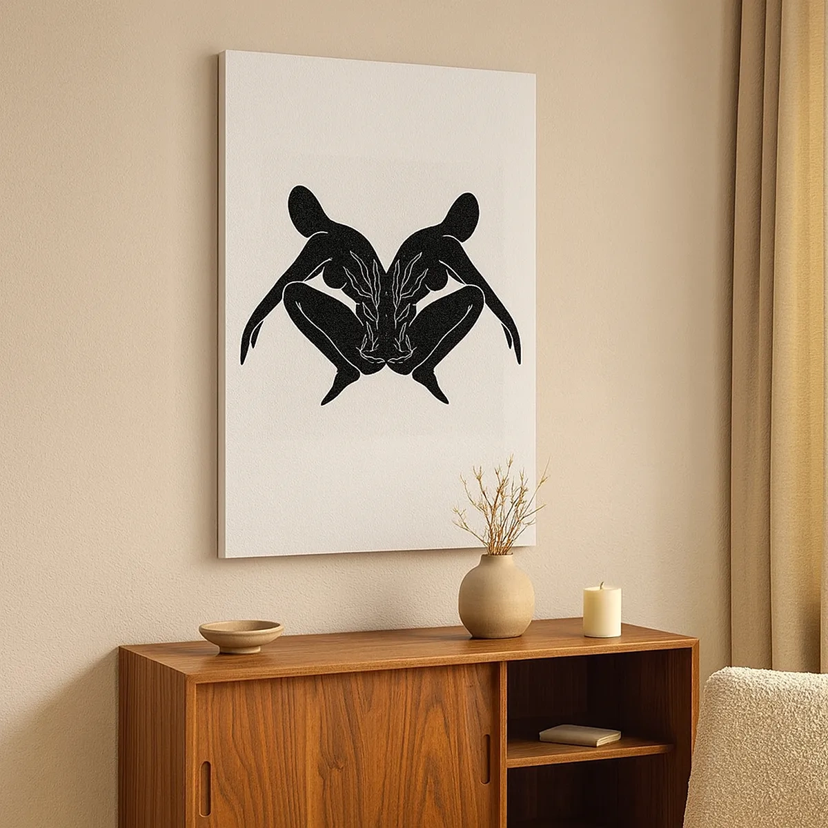 Bild auf Leinwand - Leinwandbild - Schwarze Silhouetten in symmetrischer Position auf weißem Hintergrund - 50x70cm - Gemeinsame Seele - Moderne Wanddekoration für Wohnzimmer und Schlafzimmer ARTTOR