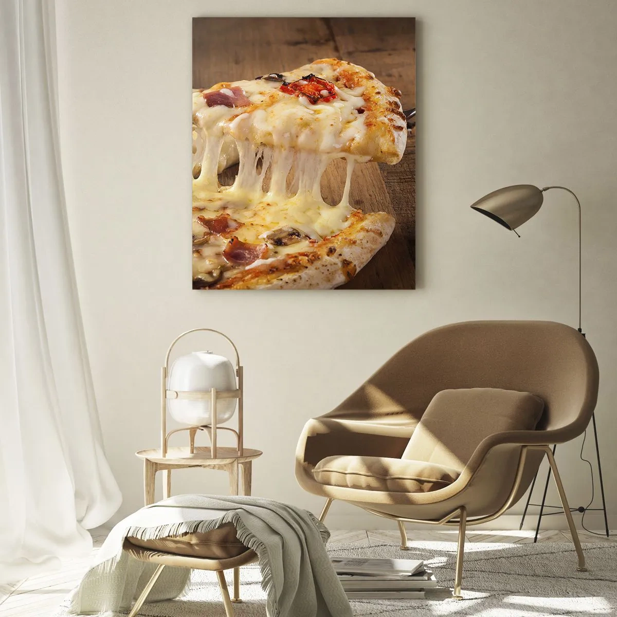 Glasbild - Bild auf glas - Pizza mit faserigem Käse - 80x120cm - Ein Meisterwerk der italienischen Kunst - Moderne Wanddekoration für Wohnzimmer und Schlafzimmer ARTTOR