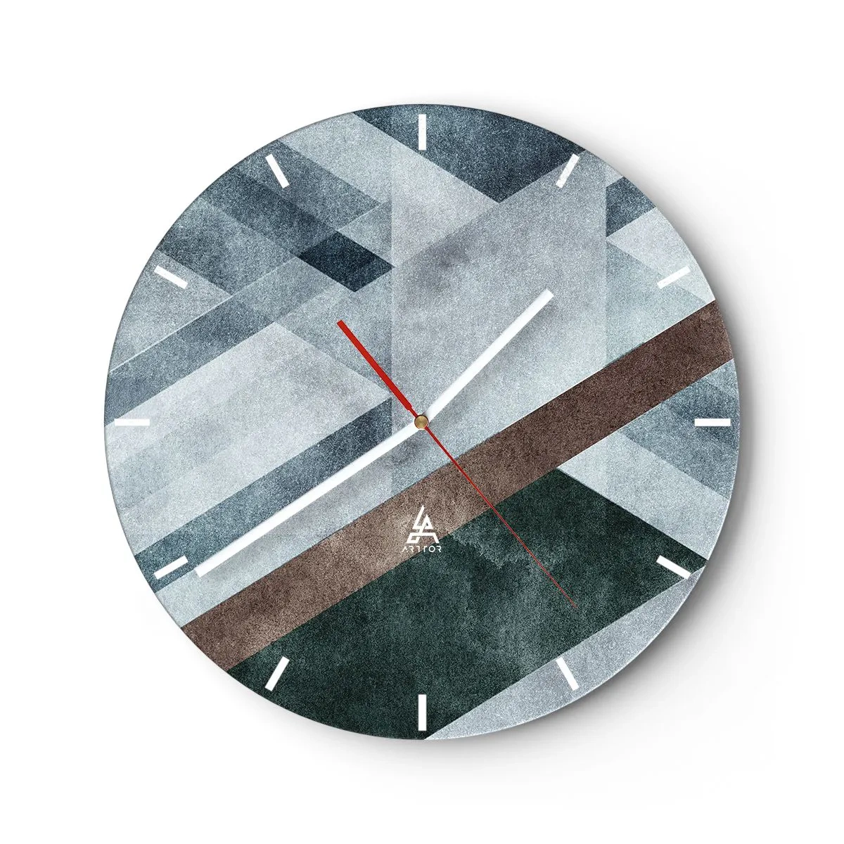 Wanduhr - Glasuhr - Geometrie in Blau-, Braun- und Grautönen - 30x30cm - Anspruchsvolle Eleganz der Geometrie - Moderne Wanddekoration für Wohnzimmer, Küche und Schlafzimmer ARTTOR