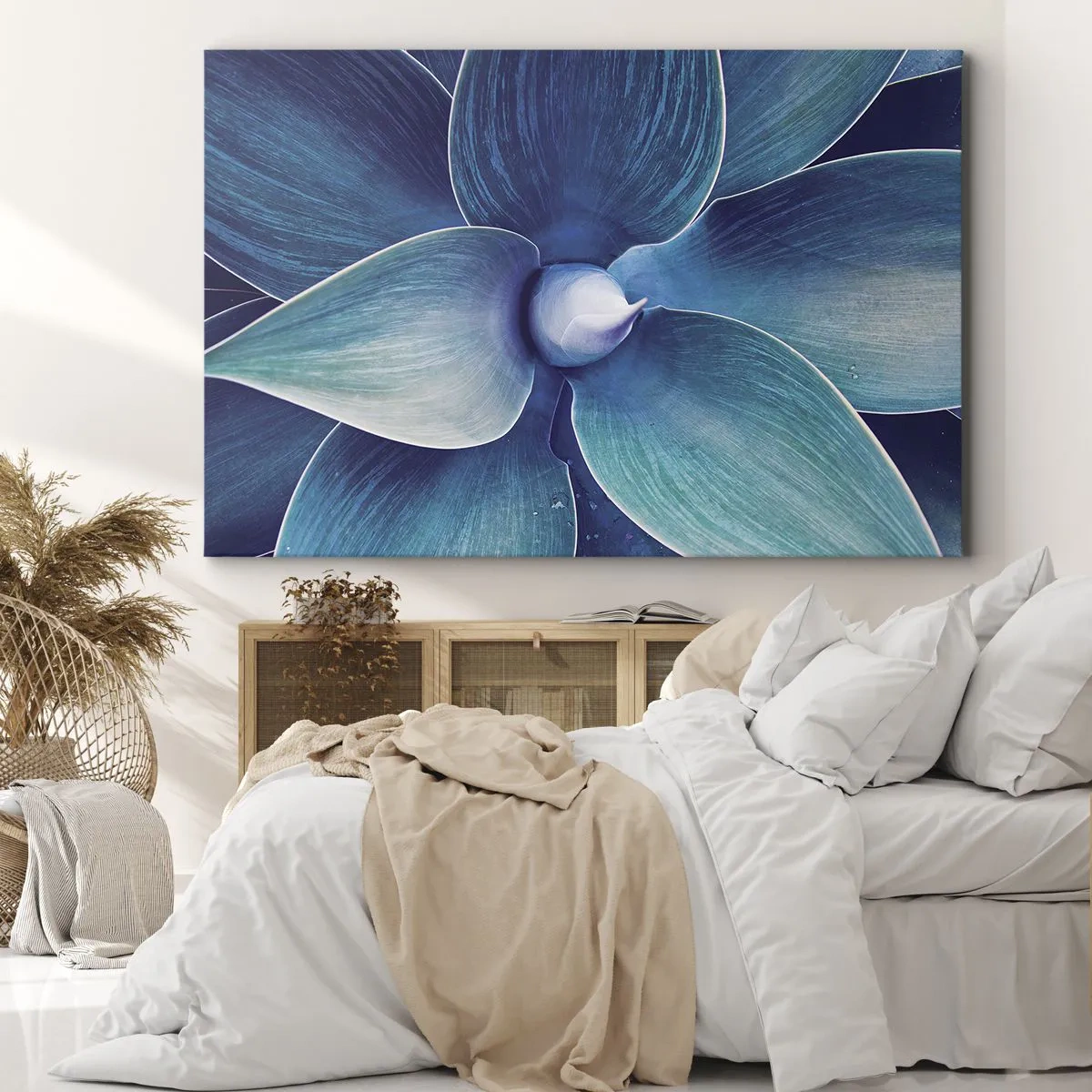 Bild auf Leinwand - Leinwandbild - Nahaufnahme einer abstrakten Blume in Blautönen - 120x80cm - Bläulich vom Himmel - Moderne Wanddekoration für Wohnzimmer und Schlafzimmer ARTTOR