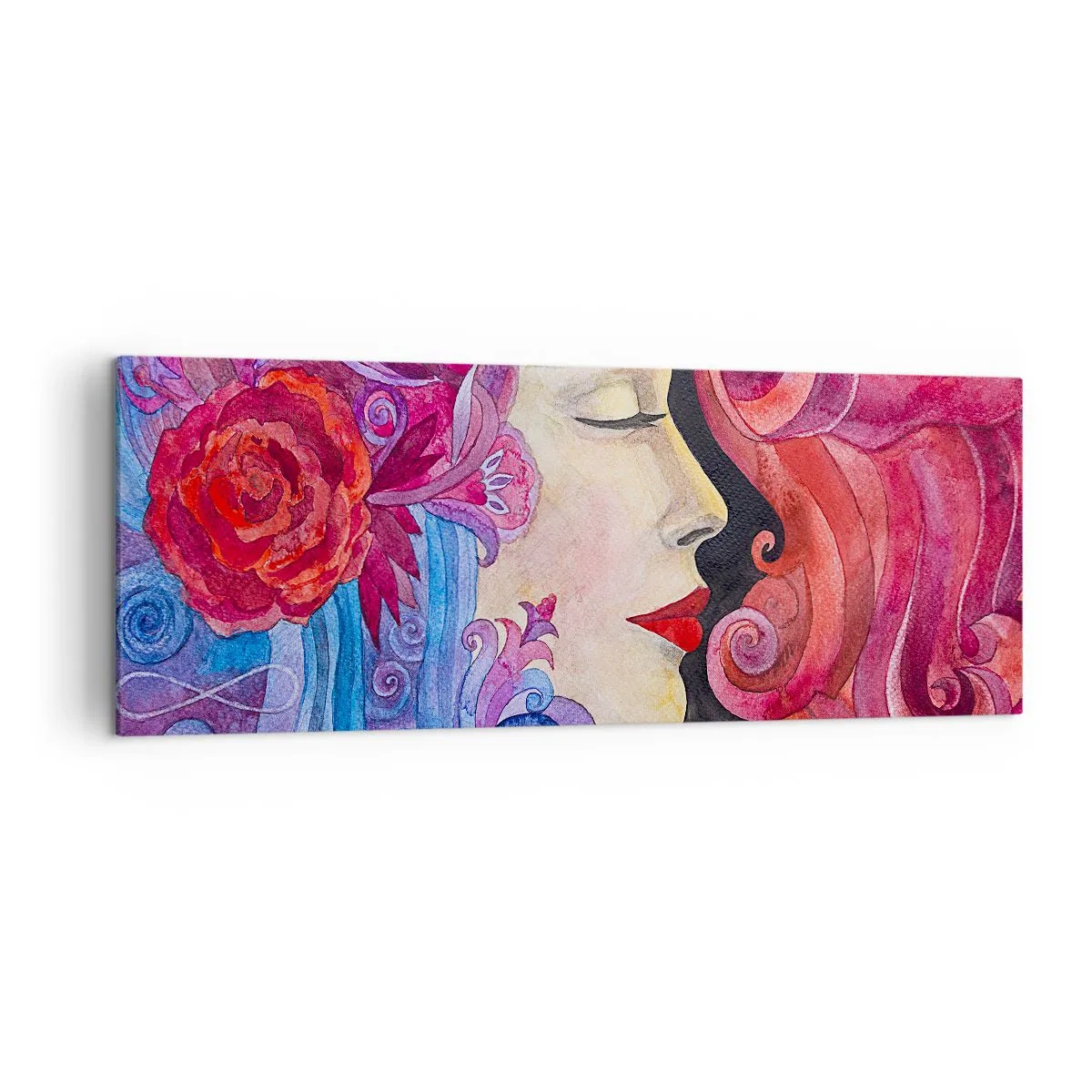 Bild auf Leinwand - Leinwandbild - Buntes Profil einer Frau im künstlerischen Stil - 140x50cm - Der Jugendstil lebt noch - Moderne Wanddekoration für Wohnzimmer und Schlafzimmer ARTTOR