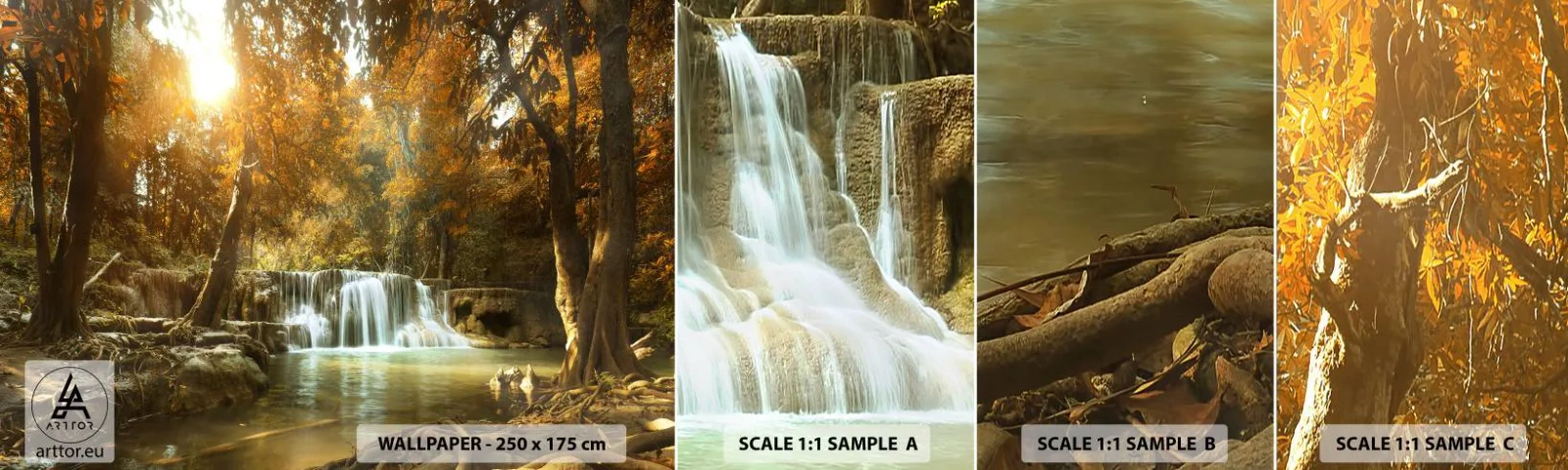 Fototapeten Muster Selbstklebend Deluxe Sticker - Parkkaskade - Landschaft, Wasserfall, Wald - 100x30 cm