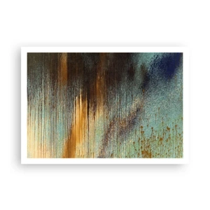 Poster - Eine abstrakte Farbkomposition in Gold-, Braun- und Blautönen. - 100x70cm - Eine nicht zufällige farbenfrohe Komposition - Moderne Wanddekoration für Wohnzimmer und Schlafzimmer ARTTOR