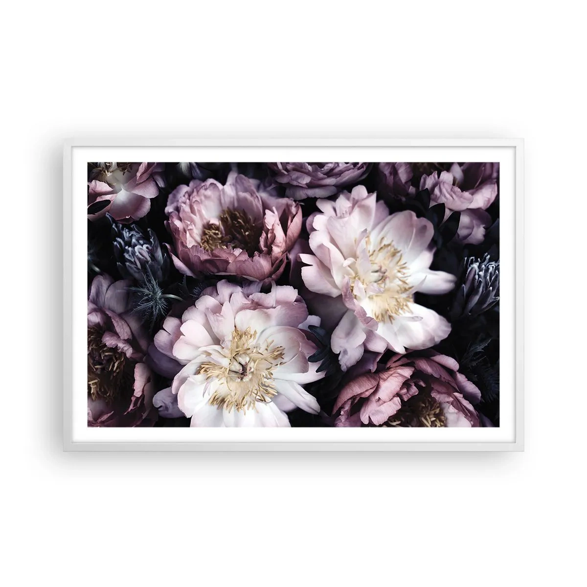 Poster in einem weißen Rahmen - Blumenstrauß im alten Stil - 91x61 cm