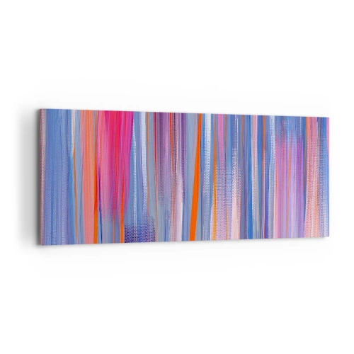 Bild auf Leinwand - Leinwandbild - Abstrakte vertikale Linien in Blau- und Rosatönen - 120x50cm - Aufstieg zum Regenbogen - Moderne Wanddekoration für Wohnzimmer und Schlafzimmer ARTTOR
