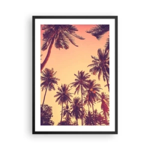 Poster in einem schwarzem Rahmen - Palmen in den warmen Farben des Sonnenuntergangs - 50x70cm - Tropische Variante - Moderne Wanddekoration für Wohnzimmer und Schlafzimmer ARTTOR