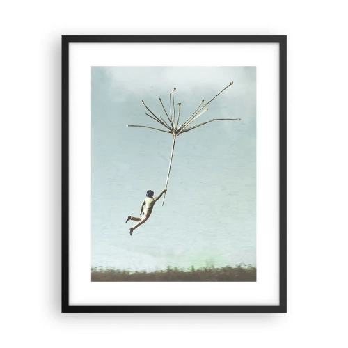 Poster in einem schwarzem Rahmen - Drachen, Löwenzahn, Wind - 40x50 cm