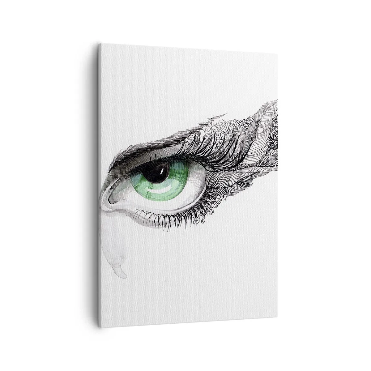 Bild auf Leinwand - Leinwandbild - Künstlerisches Auge mit grüner Iris und Zeichnungsdetails - 50x70cm - Schön und bereit zum Angriff - Moderne Wanddekoration für Wohnzimmer und Schlafzimmer ARTTOR