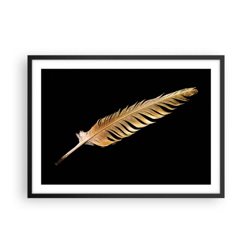 Poster in einem schwarzem Rahmen - Goldene Feder auf schwarzem Hintergrund - 70x50cm - Er hat ein ungewöhnliches Schreibtalent ... - Moderne Wanddekoration für Wohnzimmer und Schlafzimmer ARTTOR