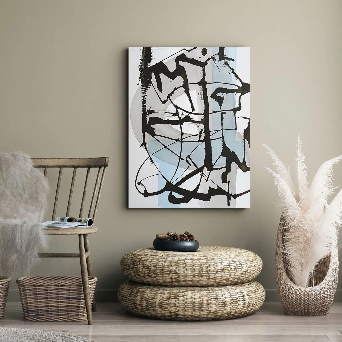 Bild auf Leinwand - Leinwandbild - Abstrakte Linien und Formen in Blau und Schwarz - 70x100cm - Trotzdem blau - Moderne Wanddekoration für Wohnzimmer und Schlafzimmer ARTTOR