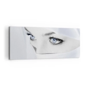 Bild auf Leinwand - Leinwandbild - Porträt einer Frau mit blauen Augen, versteckt hinter einem weißen Schleier - 120x50cm - Aus Tausendundeiner Nacht - Moderne Wanddekoration für Wohnzimmer und Schlafzimmer ARTTOR