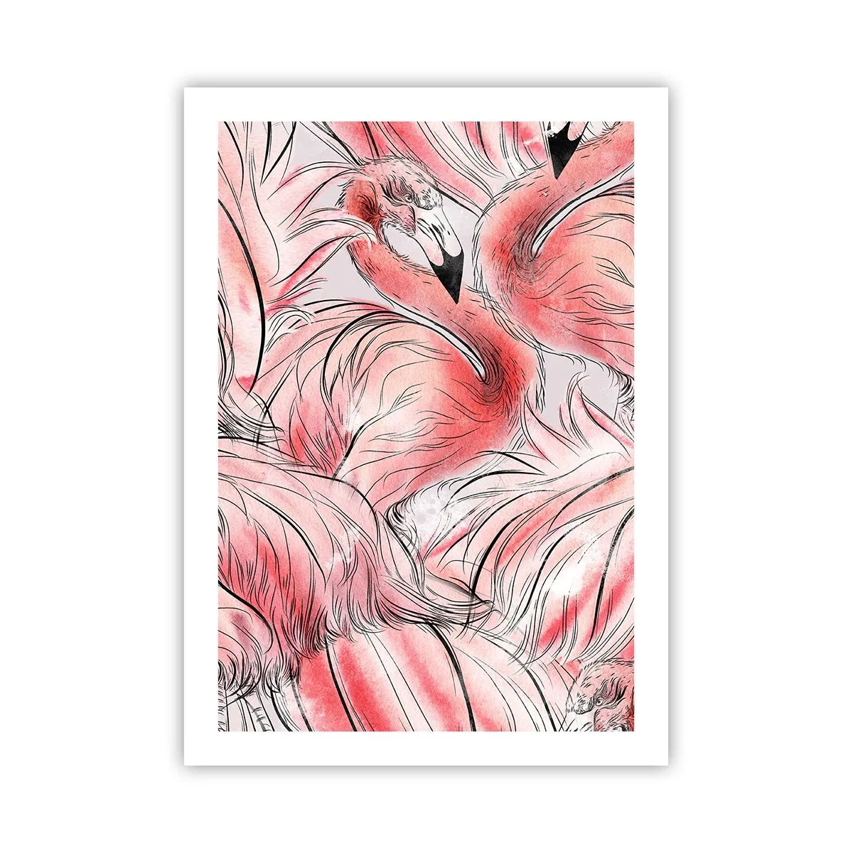 Poster - Ein dezentes Flamingomuster in Rosatönen - 50x70cm - Bird Corps de Ballet - Moderne Wanddekoration für Wohnzimmer und Schlafzimmer ARTTOR