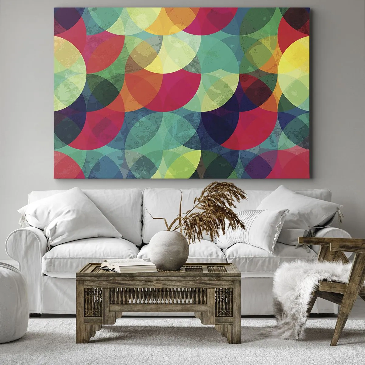 Bild auf Leinwand - Leinwandbild - Bunte geometrische Muster aus Kreisen und Halbkreisen - 120x80cm - Aufstieg zum Regenbogen - Moderne Wanddekoration für Wohnzimmer und Schlafzimmer ARTTOR